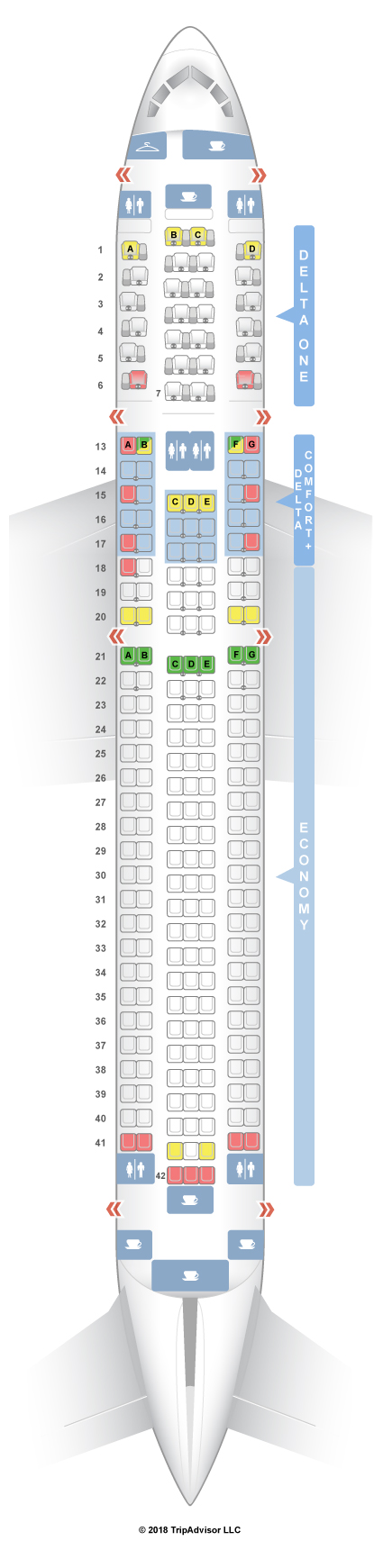 What are the different types of seats available on a Delta plane?