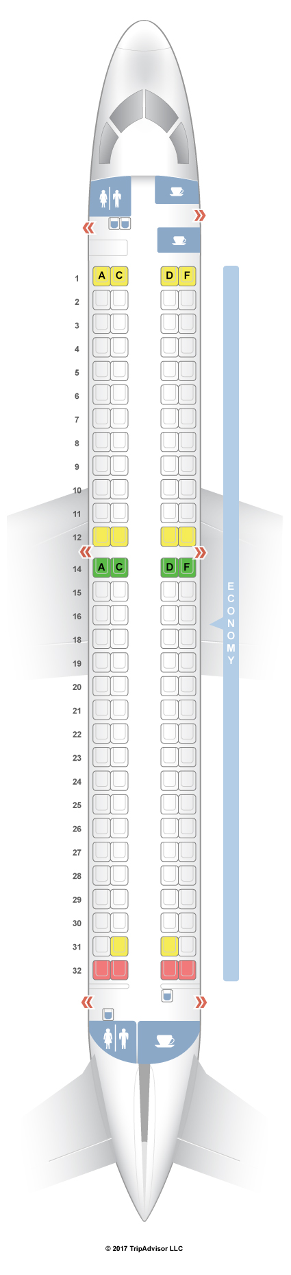 SeatGuru Seat Map Austrian Embraer E-195 (E95)