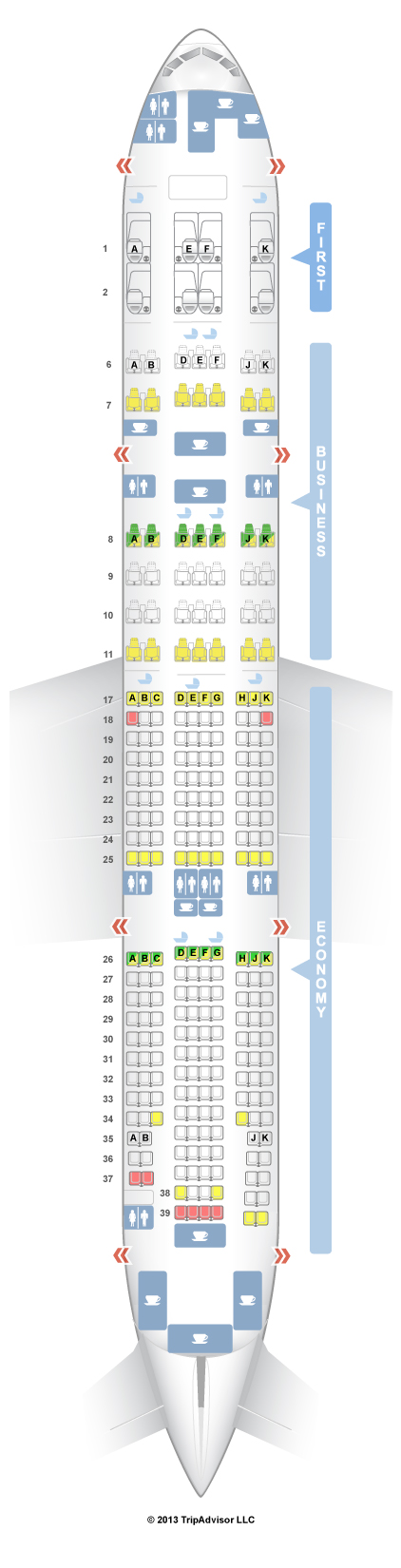 SeatGuru Seat Map Emirates Boeing 777-200LR (772) Three Class