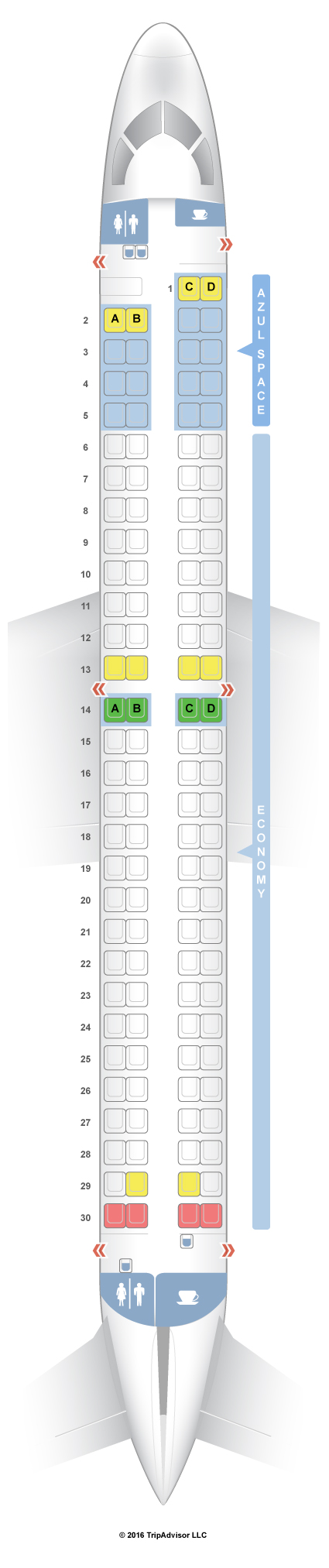 SeatGuru Seat Map Azul Embraer E-195 (E95)