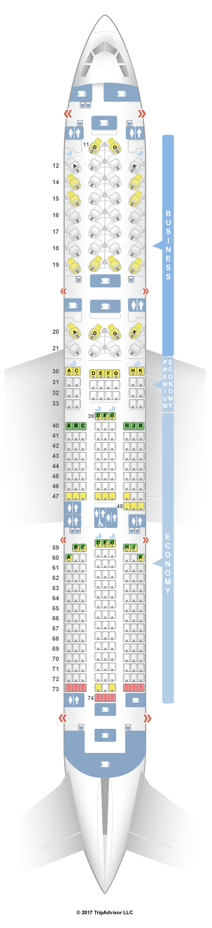 Cathay Pacific Airbus A350 Business Class Seat Map
