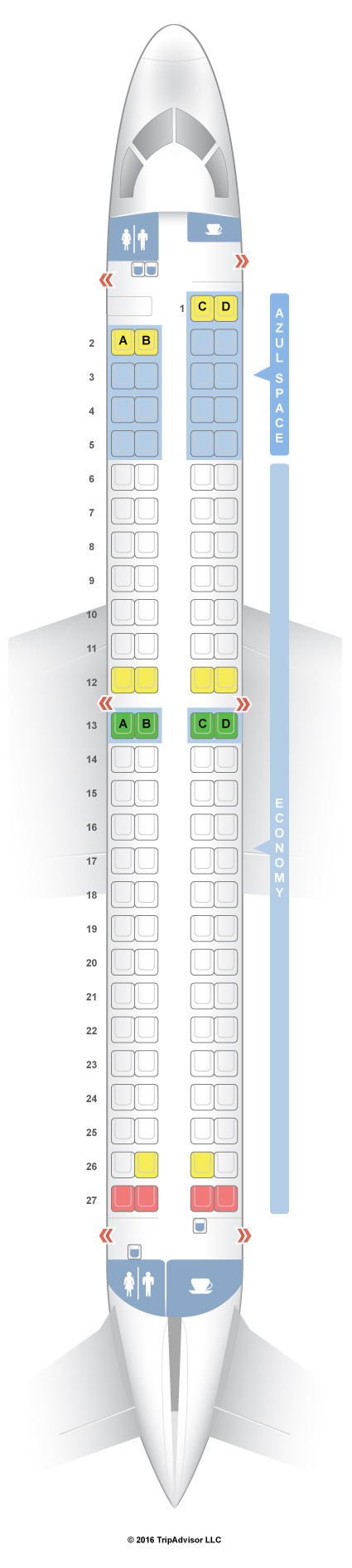 SeatGuru Seat Map Azul Embraer E-190 (E90)