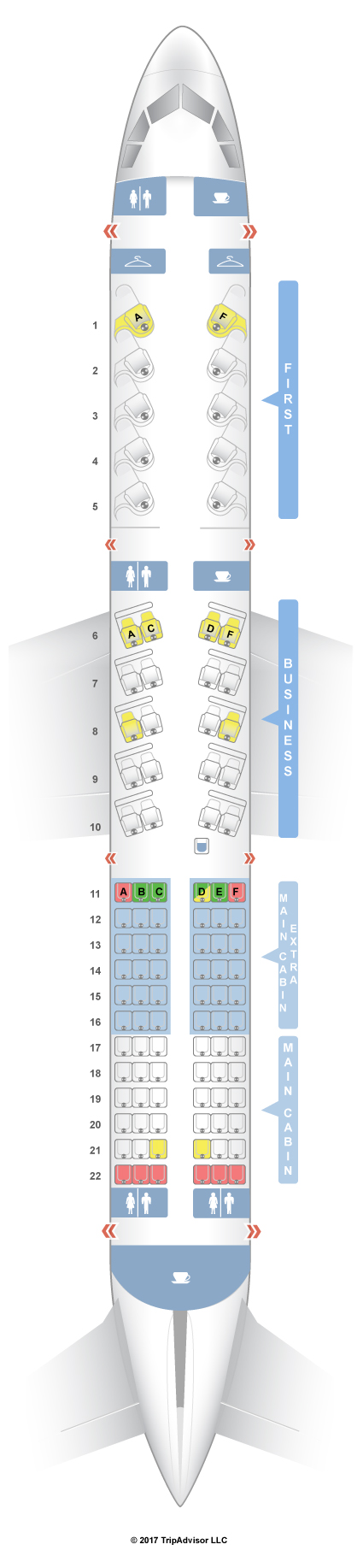 SeatGuru Seat Map American Airlines Airbus A321 (32B) V1 Transcon